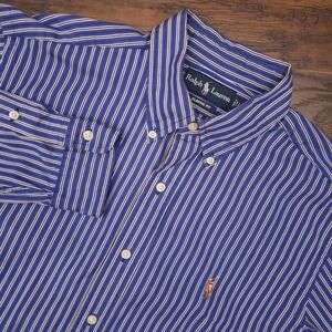 Ralph Lauren Men's Large Classic Fit‎ Blue Stripe Long Sleeve Button Down Shirt